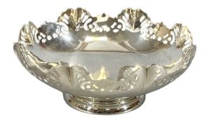 ELIZABETH II CIRCULAR SILVER FOOTED BOWL, shaped pierced rim, Emile Viner, Sheffield 1966, 15cms (
