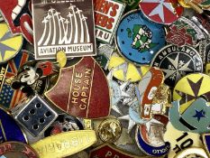 INTERESTING COLLECTION OF ENAMEL BADGES, including railway, club, school, shooting, and world