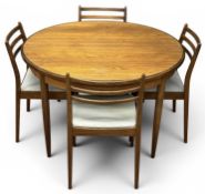 GOOD MID-CENTURY TEAK G-PLAN EXTENDING DINING TABLE & SIX CHAIRS, 73 (h) x 122cms (diam.) (168cms