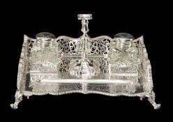 FINE VICTORIAN SILVER INK STAND DISH, Martin Hall & Co, Sheffield 1900, pierced shaped rectangular