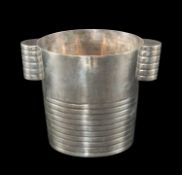 LUC LANEL FOR CHRISTOFLE ELECTROPLATED ART DECO CHAMPAGNE COOLER, ribbed base and handles, 20.