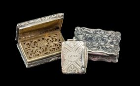 THREE 19TH CENTURY SILVER VINAIGRETTES, comprising (1) Taylor & Perry, Birmingham 1835, with