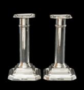 PAIR OF EDWARD VII SILVER COLUMN CANDLESTICKS, James Dixon & Sons, Sheffield 1905, with reeded