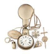 ASSORTED SILVER COLLECTABLES, including Victorian silver pocket watch, hallmarks for London 1889,