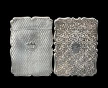 TWO VICTORIAN SILVER CARD CASES, one with machine turned decoration and intial engraved cartouche '
