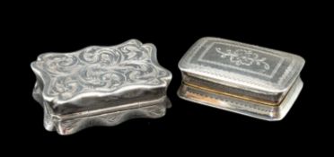 TWO NATHANIEL MILLS SILVER VINAIGRETTES, Birmingham 1831 and 1858, cushion and shaped rectangular,