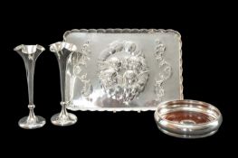 ASSORTED SILVER, comprising rectangular tray, Elkington & Co., Birmingham 1908, embossed with angels