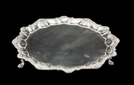 EARLY GEORGE III SILVER WAITER, Ebenezer Coker, London 1760, shell scroll and gadrooned shaped