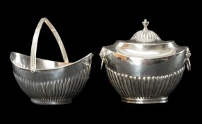 ANTIQUE SILVER SUGAR BOX & SIMILAR SUGAR BOWL, London 1897 and Birmingham 1905, half fluted oval