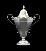 EDWARD VII SILVER BONBON VASE & COVER, James Dickson & Sons, Sheffield 1905, tapering octagonal
