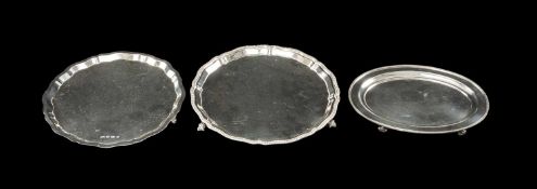 THREE SILVER WAITERS, 20th century, by Mappin & Webb, Warwickshire Reproduction Silver, and Edward
