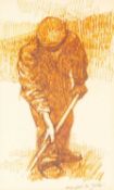 ‡ ANEURIN JONES (Welsh 1930-2017) print - gardener, signed, 21 x 13cms Provenance: private