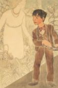 ‡ POWYS EVANS a.k.a 'QUIZ' (Welsh 1899-1981) watercolour - entitled verso 'The Artist', signed and