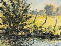 ‡ EDWIN FORREST (Welsh 1918-2002) oil on board - entitled verso 'Sea Trout Lie, Afon Dwyryd,
