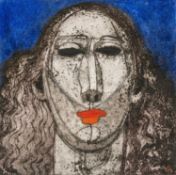 ‡ MIHANGEL JONES (Welsh 1940-2018) mixed media and oil - entitled verso 'Stone Angel' on Ffin-y-Parc