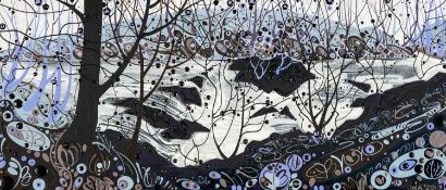 ‡ KATIE ALLEN (Welsh b. 1967) mixed media on panel - entitled verso 'Winter Falls I', signed and