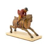 VINTAGE RHYMNEY BREWERY HOBBY HORSE MASCOT carved and painted with original finish, on rectangle