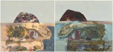 ‡ JACK CRABTREE (British, lives, works Wales b. 1938) mixed media, pair - semi-abstract