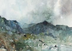 ‡ DAVID GROSVENOR (British, lives, works Wales b. 1956) watercolour - entitled verso 'Llanberis Pass