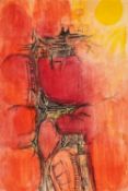 ‡ ERNEST ZOBOLE (Welsh 1927-1999) mixed media - entitled verso 'Red Landscape' on Martin Tinney