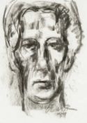 ‡ WILL ROBERTS (Welsh 1907-2000) charcoal on paper - self portrait, Attic Gallery label, signed with