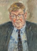 DAVID GRIFFITHS MBE (Welsh b. 1939) oil on canvas - portrait of English playwright and author Sir