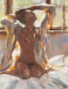 ‡ DAI DAVID (Welsh b. 1968) acrylic on canvas laid to board - entitled verso 'Anna, Soft Light' on