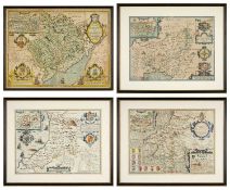JOHN SPEEDE four hand-coloured engraved maps of counties in Wales - Cardiganshire with insert of