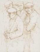 ‡ ANEURIN JONES (Welsh 1930-2017) pencil and ink - a group of four standing gentlemen in flat