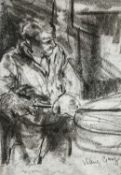 ‡ VALERIE GANZ (Welsh 1936-2015) charcoal - portrait of a foundry worker, signed, 27.5 x 19.5cms