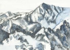 ‡ GWYN ROBERTS (Welsh b. 1953) pastel and watercolour - entitled verso 'Snowdon from Crib Goch',