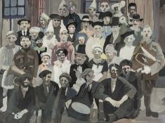 ‡ JOHN UZZELL EDWARDS (Welsh 1934-2014) mixed media - crowd of performers seemingly posing