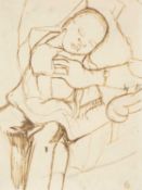 ‡ PETER PRENDERGAST (Welsh 1946-2007) ink on paper - entitled verso 'Baby on Lap' on Martin Tinney