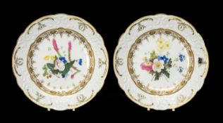 PAIR OF SWANSEA PORCELAIN DESSERT DISHES probably by William Pollard, with lobed rims and borders