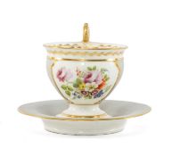 SWANSEA PORCELAIN CABINET CUP & STAND 1815-17, of bulbous form with everted rim and socle foot,