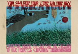 ‡ PAUL PETER PIECH (American-Welsh 1920-1996) woodcut - colourful portrait of a horse with
