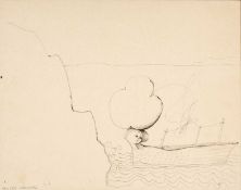 ‡ BRENDA CHAMBERLAIN (Welsh 1912-1971) ink drawing - entitled verso 'Boat' on Welsh Arts Council