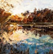 ‡ DAVID GROSVENOR (British, lives, works Wales b. 1956) oil on canvas - entitled verso 'Llyn Mair,