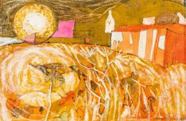 ‡ MARY LLOYD JONES (Welsh b. 1934) gouache - entitled verso 'Mustard Seed Sun', signed and dated