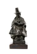 ‡ DAVID ARTHUR THOMAS (Welsh, active 1888-1917) bronze on wooden plinth - seated lady reading and