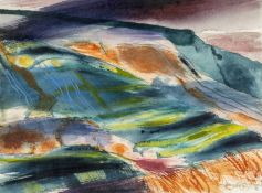‡ MARY LLOYD JONES (Welsh b. 1934) watercolour - semi-abstract landscape, signed and dated '91, 30.5