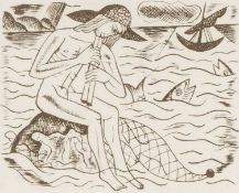 ‡ DAVID JONES (British, worked Wales 1895-1974) etching - entitled verso 'The Piping Fisherman',