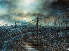‡ IWAN GWYN PARRY (Welsh 1970-2025) acrylic on canvas - entitled verso 'Pentraeth Hills, Late Winter