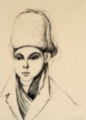 ‡ BRENDA CHAMBERLAIN (Welsh 1912-1971) pen and ink - head and shoulders portrait of a figure in