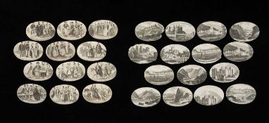 RARE WELSH SUBJECT POSTAL WAFER SEALS circa 1840-60, in two sets of twelve, titled and engraved