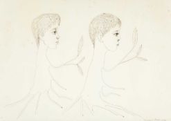 ‡ BRENDA CHAMBERLAIN (Welsh 1912-1971) pen & ink - 'Two Tree Heads', signed & dated 1970, 40 x 58cms