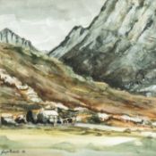 ‡ GWYN ROBERTS (Welsh b. 1953) watercolour - entitled 'Gwern Gof Isaf a Tryfan I' on Albany