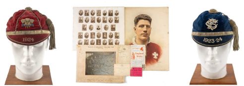 HISTORIC WELSH RUGBY UNION CAPS & EPHEMERA RELATING TO JOSEPH IVOR THOMAS MORRIS, (also referred