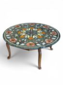 ITALIAN PIETRA DURA MARBLE-TOPPED CIRCULAR TABLE, 20th century, inlaid throughout with lapis