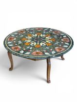 ITALIAN PIETRA DURA MARBLE-TOPPED CIRCULAR TABLE, 20th century, inlaid throughout with lapis